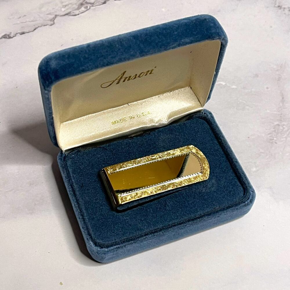 Vintage Anson Gold Tone Money Clip Original Box Made in USA 2" Men's Accessory